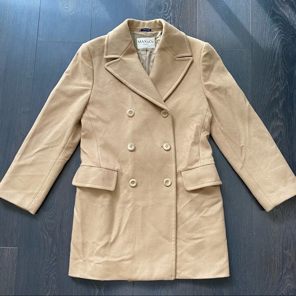NWOT MaxMara Max&Co. Wool and Cashmere Double Breasted Coat in Camel - Picture 5 of 14